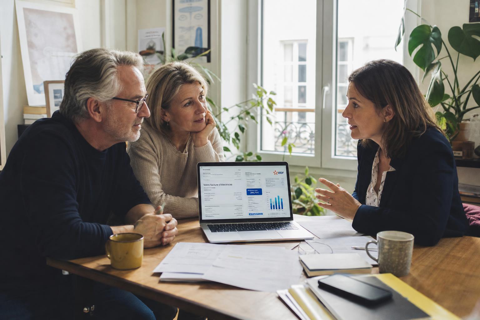 Conseiller France Électrification accompagnant un couple à domicile